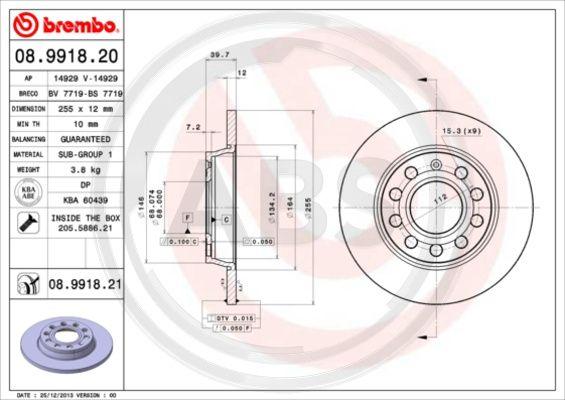 A.B.S. 08.9918.21 - Гальмівний диск autocars.com.ua