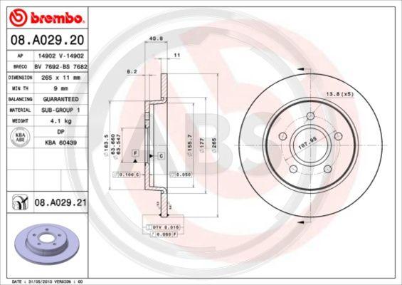 A.B.S. 08.A029.21 - Гальмівний диск autocars.com.ua