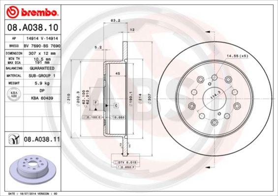 A.B.S. 08.A038.11 - Тормозной диск avtokuzovplus.com.ua