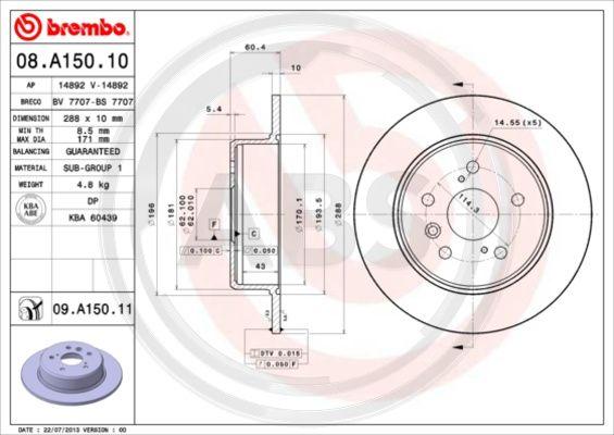 A.B.S. 08.A150.11 - Тормозной диск autodnr.net