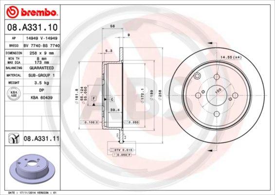 A.B.S. 08.A331.10 - Тормозной диск avtokuzovplus.com.ua