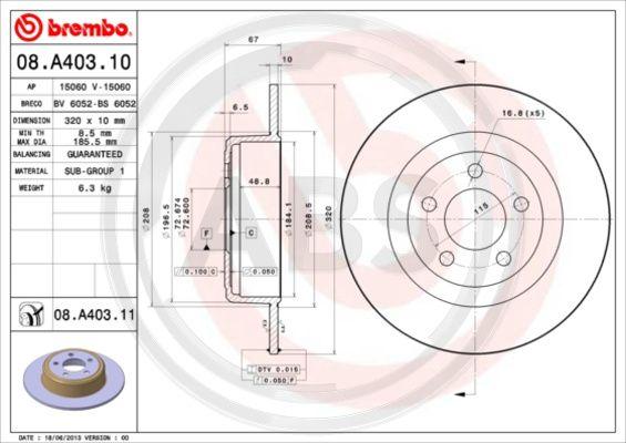 A.B.S. 08.A403.11 - Гальмівний диск autocars.com.ua