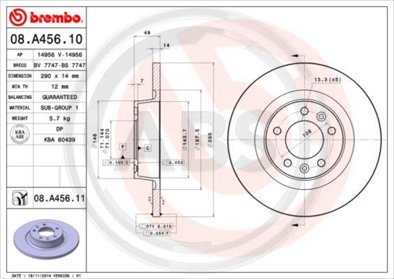 A.B.S. 08.A456.11 - Тормозной диск autodnr.net