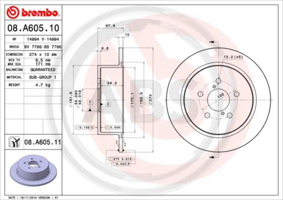 A.B.S. 08.A605.10 - Тормозной диск autodnr.net