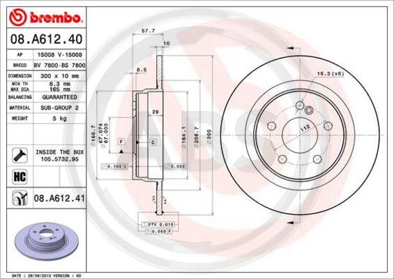 A.B.S. 08.A612.41 - Гальмівний диск autocars.com.ua