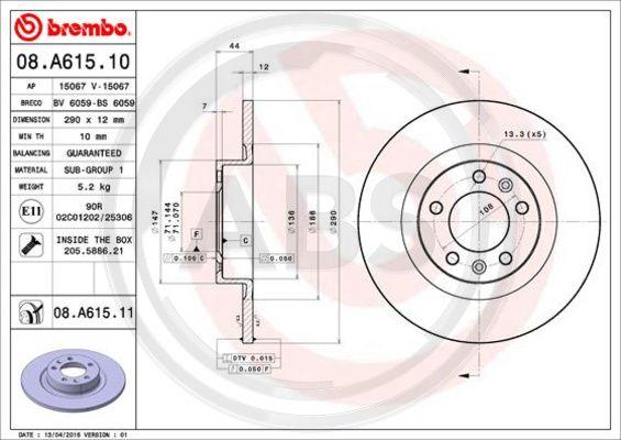 A.B.S. 08.A615.11 - Гальмівний диск autocars.com.ua