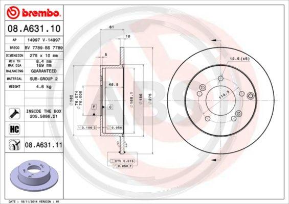 A.B.S. 08.A631.10 - Гальмівний диск autocars.com.ua