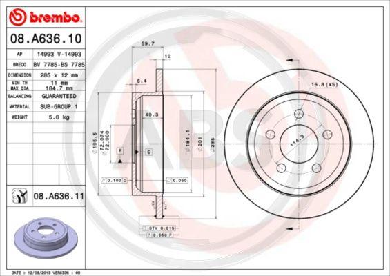 A.B.S. 08.A636.11 - Тормозной диск avtokuzovplus.com.ua