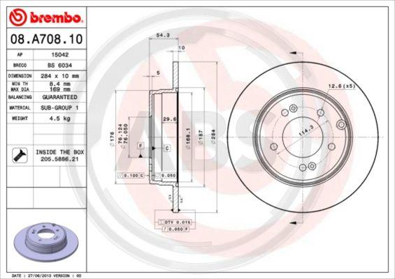 A.B.S. 08.A708.11 - Гальмівний диск autocars.com.ua