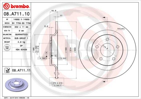 A.B.S. 08.A711.11 - Гальмівний диск autocars.com.ua