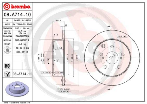 A.B.S. 08.A714.11 - Тормозной диск avtokuzovplus.com.ua