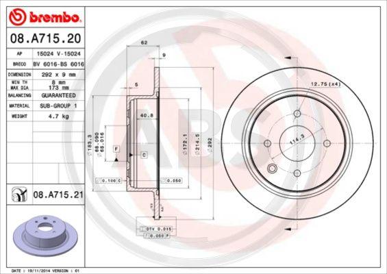 A.B.S. 08.A715.20 - Гальмівний диск autocars.com.ua