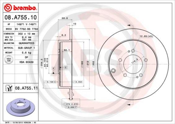 A.B.S. 08.A755.11 - Гальмівний диск autocars.com.ua