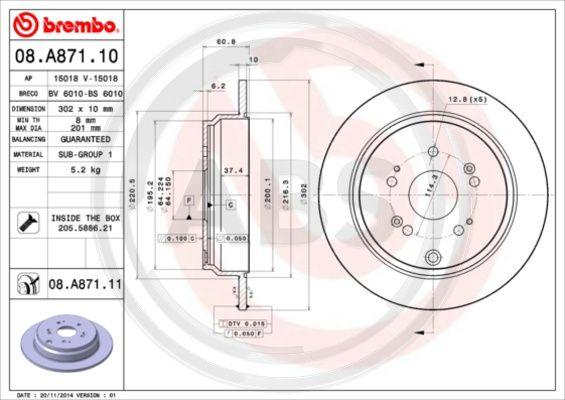 A.B.S. 08.A871.10 - Гальмівний диск autocars.com.ua