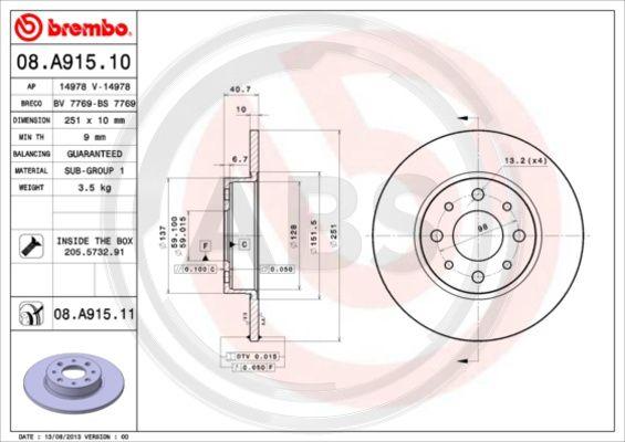 A.B.S. 08.A915.11 - Тормозной диск avtokuzovplus.com.ua