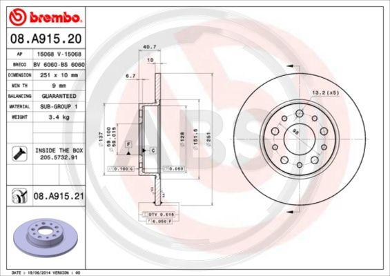 A.B.S. 08.A915.20 - Тормозной диск avtokuzovplus.com.ua