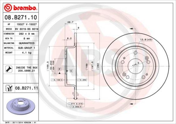 A.B.S. 08.B271.10 - Гальмівний диск autocars.com.ua