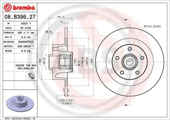 A.B.S. 08.B396.27 - Тормозной диск autodnr.net