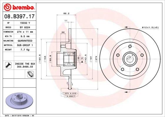 A.B.S. 08.B397.27 - Гальмівний диск autocars.com.ua