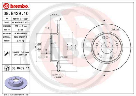 A.B.S. 08.B439.11 - Гальмівний диск autocars.com.ua