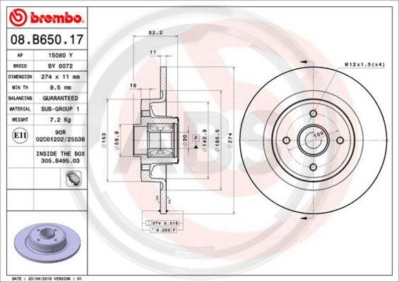 A.B.S. 08.B650.17 - Тормозной диск avtokuzovplus.com.ua