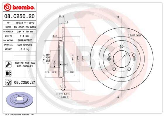 A.B.S. 08.C250.21 - Тормозной диск avtokuzovplus.com.ua