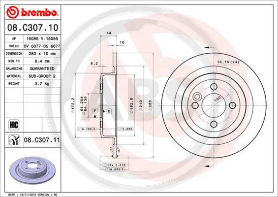 A.B.S. 08.C307.11 - Тормозной диск avtokuzovplus.com.ua