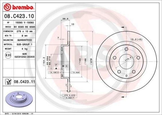 A.B.S. 08.C423.11 - Гальмівний диск autocars.com.ua