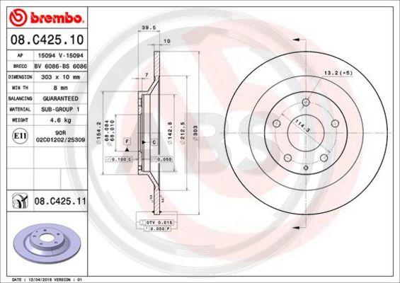 A.B.S. 08.C425.11 - Тормозной диск avtokuzovplus.com.ua