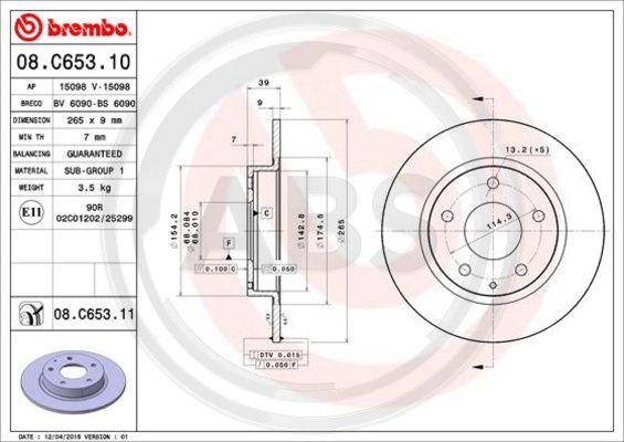 A.B.S. 08.C653.11 - Гальмівний диск autocars.com.ua