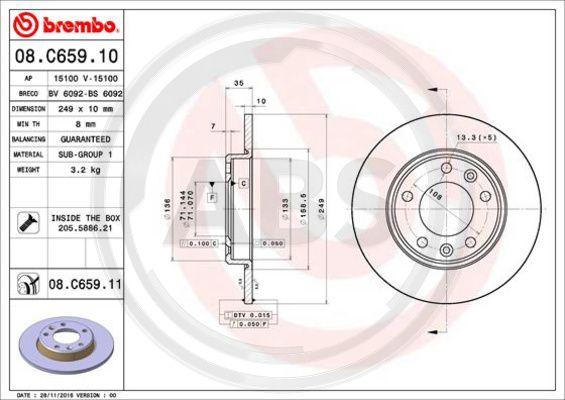 A.B.S. 08.C659.11 - Гальмівний диск autocars.com.ua