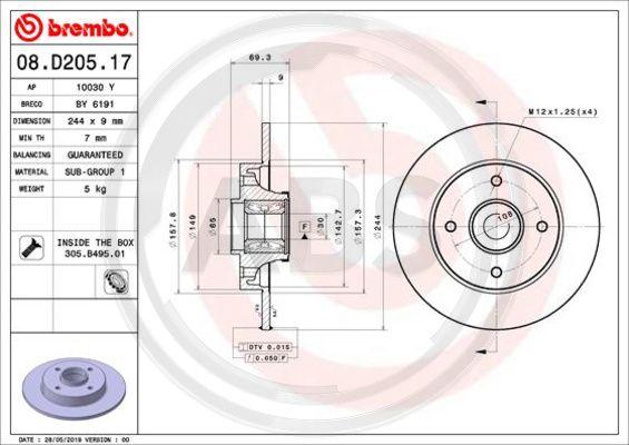 A.B.S. 08.D205.17 - Гальмівний диск autocars.com.ua