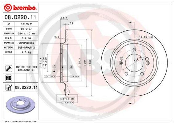 A.B.S. 08.D220.11 - Гальмівний диск autocars.com.ua