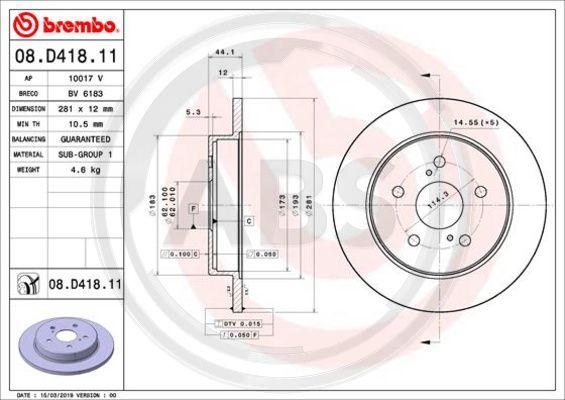 A.B.S. 08.D418.11 - Гальмівний диск autocars.com.ua