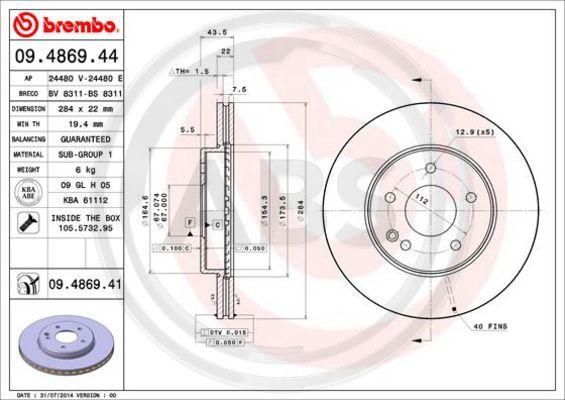 A.B.S. 09.4869.41 - Гальмівний диск autocars.com.ua