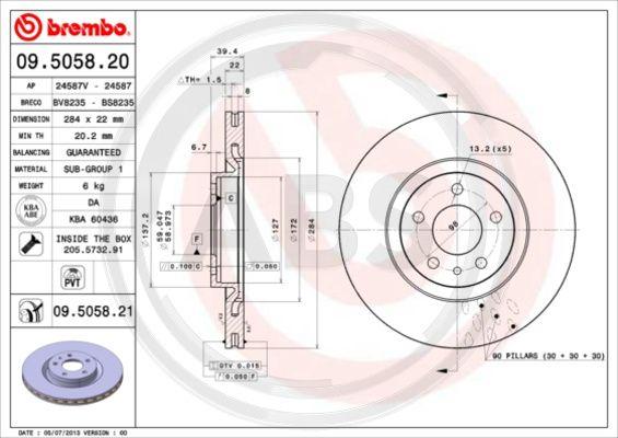 A.B.S. 09.5058.21 - Тормозной диск autodnr.net