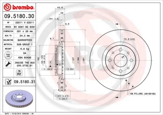 A.B.S. 09.5180.31 - Тормозной диск avtokuzovplus.com.ua