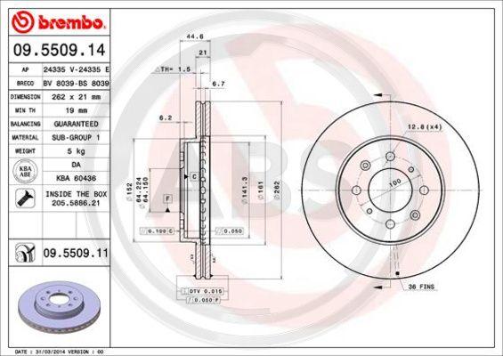 A.B.S. 09.5509.11 - Гальмівний диск autocars.com.ua