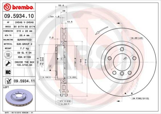 A.B.S. 09.5934.10 - Гальмівний диск autocars.com.ua