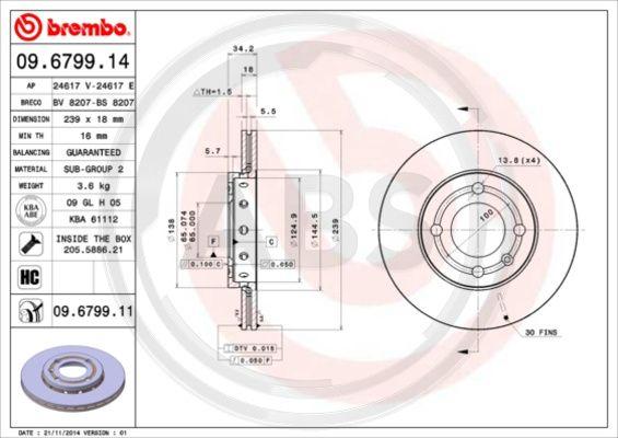 A.B.S. 09.6799.11 - Гальмівний диск autocars.com.ua