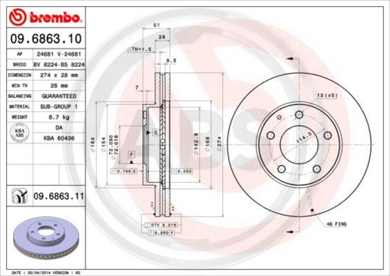 A.B.S. 09.6863.10 - Гальмівний диск autocars.com.ua