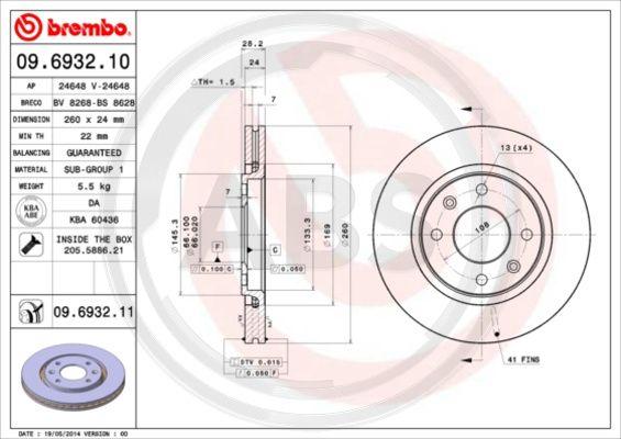 A.B.S. 09.6932.11 - Гальмівний диск autocars.com.ua