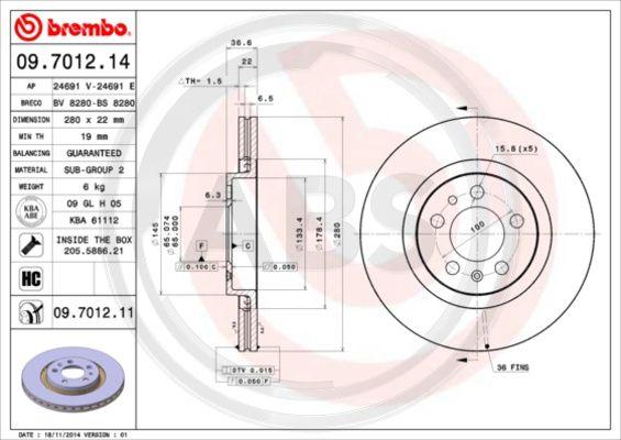 A.B.S. 09.7012.11 - Тормозной диск autodnr.net