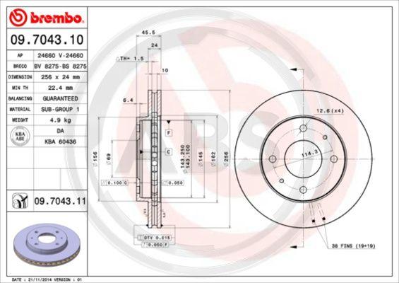 A.B.S. 09.7043.11 - Тормозной диск autodnr.net