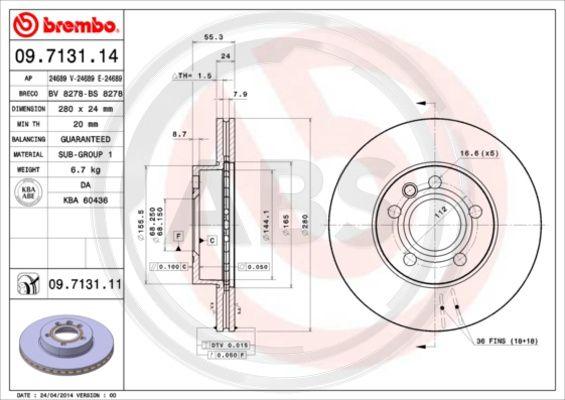 A.B.S. 09.7131.11 - Тормозной диск autodnr.net