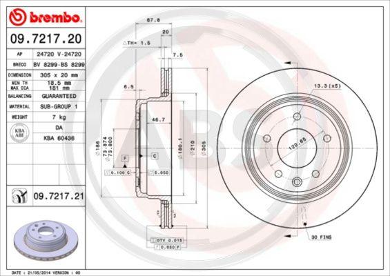 A.B.S. 09.7217.21 - Гальмівний диск autocars.com.ua