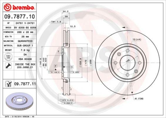 A.B.S. 09.7877.11 - Гальмівний диск autocars.com.ua