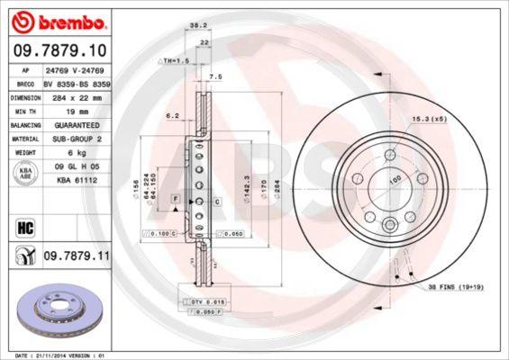 A.B.S. 09.7879.11 - Гальмівний диск autocars.com.ua