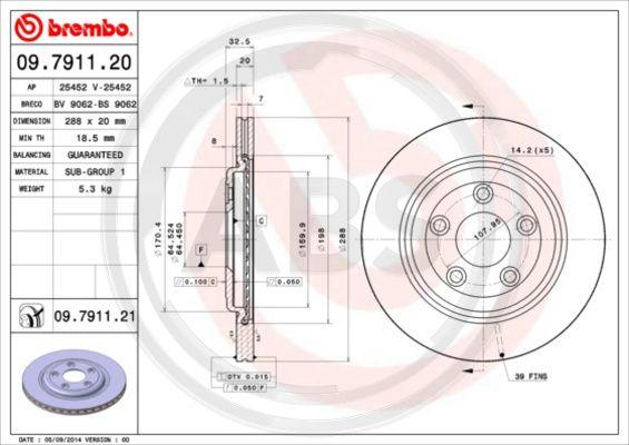 A.B.S. 09.7911.21 - Гальмівний диск autocars.com.ua