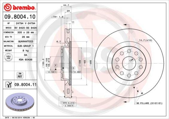 A.B.S. 09.8004.11 - Тормозной диск avtokuzovplus.com.ua